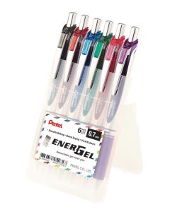 PENTEL Energel Retractable BL77 Gel Roller Pen (Stand Up Case) - 0.7mm - Set 6 (Primaries)