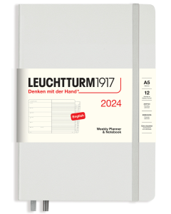 2024 LEUCHTTURM1917 Weekly Planner and Notebook - Hard Cover - Medium (A5) - Light Grey