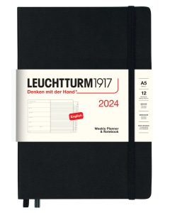 2024 LEUCHTTURM1917 Weekly Planner and Notebook - Hard Cover - Medium (A5) - Black