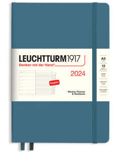 2024 LEUCHTTURM1917 Weekly Planner and Notebook - Hard Cover - Medium (A5) - Stone Blue
