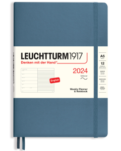 2024 LEUCHTTURM1917 Weekly Planner and Notebook - Soft Cover - Medium (A5) - Stone Blue