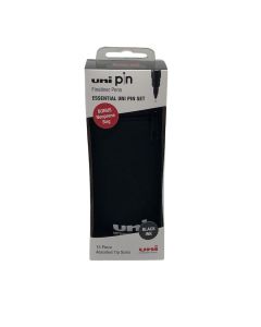 UNI PIN Fine Line Pen - Essential Set 15 - Black (Bonus Neoprene Bag)