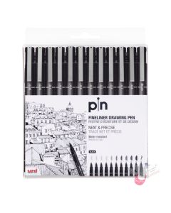 UNI PIN Fine Line Pen - Set 12 - Black
